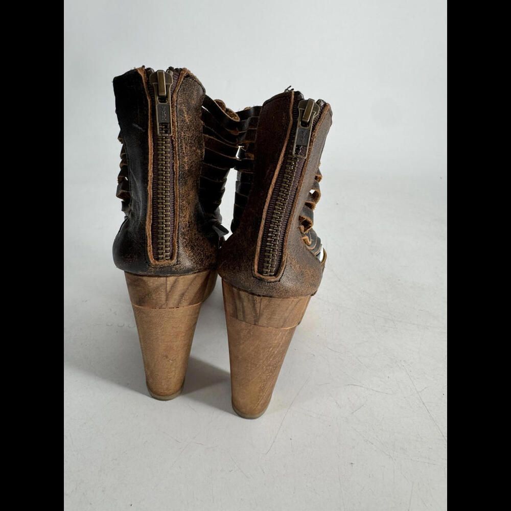 Sbicca Yani Huarache Leather Wood Platform Chunky Sandals Gladiator 8 Fits 7 - Picture 4 of 9